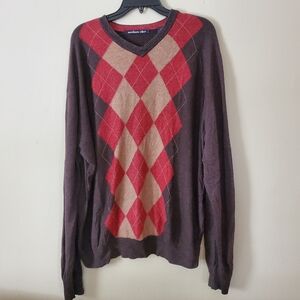 Northern Isles Vintage Silk Cashmere Argyle V-neck Sweater Size XL Mens Prep